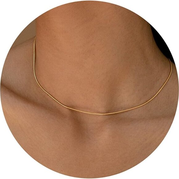 14K Gold Herringbone Snake Chain Choker Necklace Necklaces for Women for Teen - Picture 1 of 8